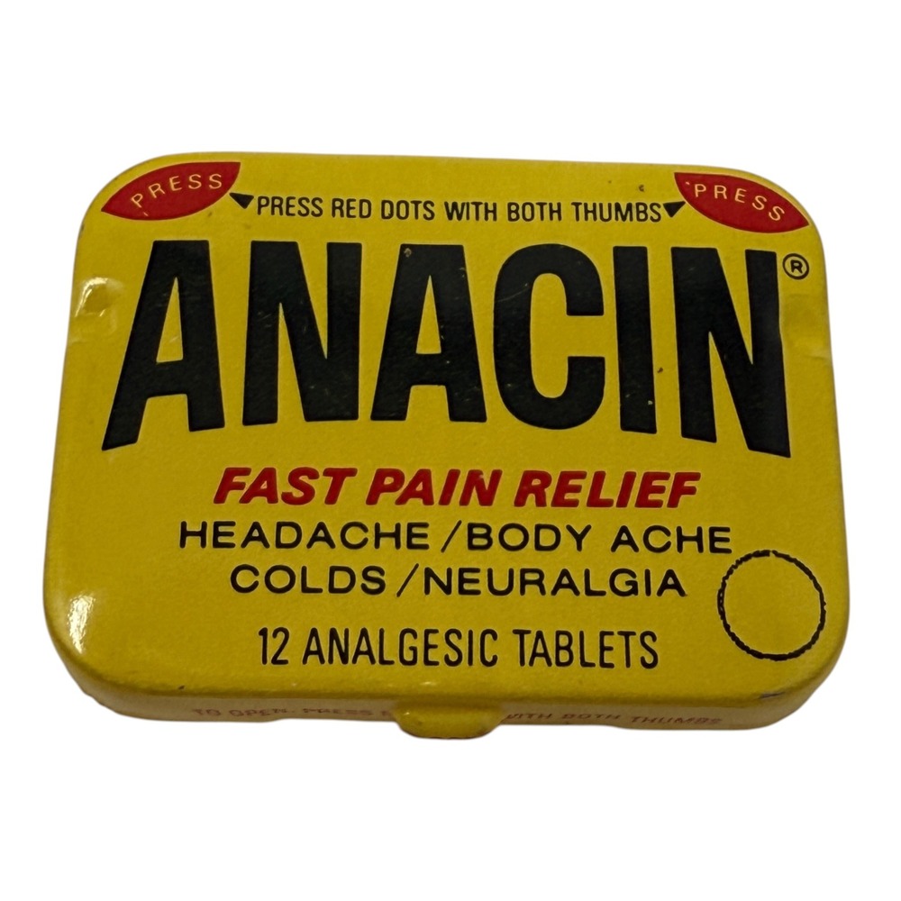 70s Anacin Fast Pain Relief Tin Pocket Size Yellow Good Whitehall Labs NY